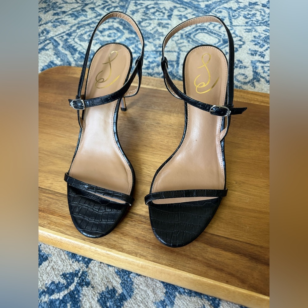Sam Edelman Black Croc Embossed Slingback Heels